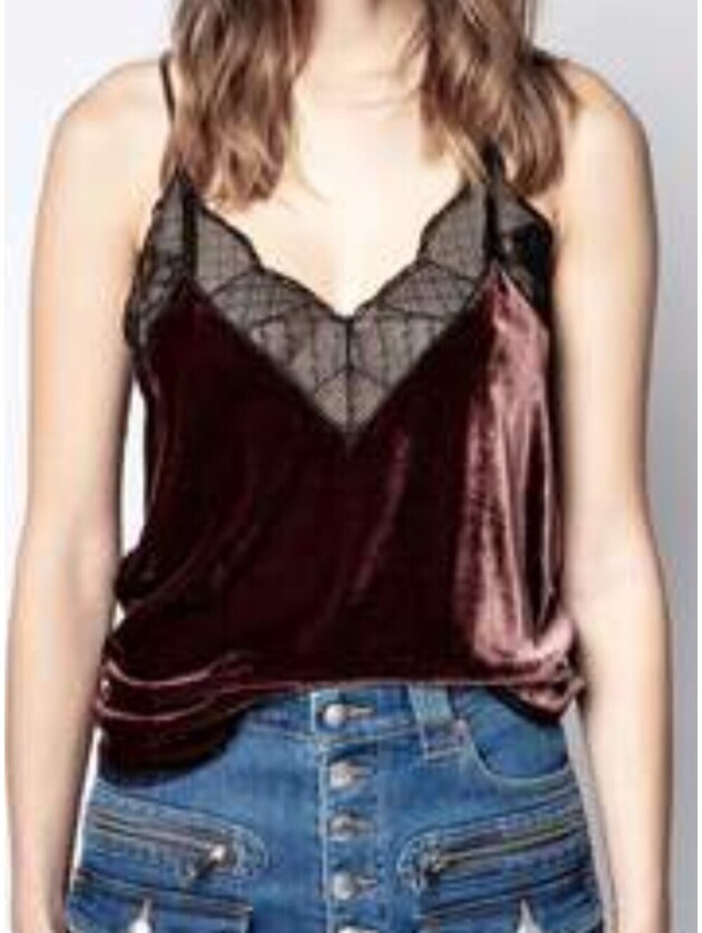 ZADIG & VOLTAIRE brown velvet lace trip tank top sz S